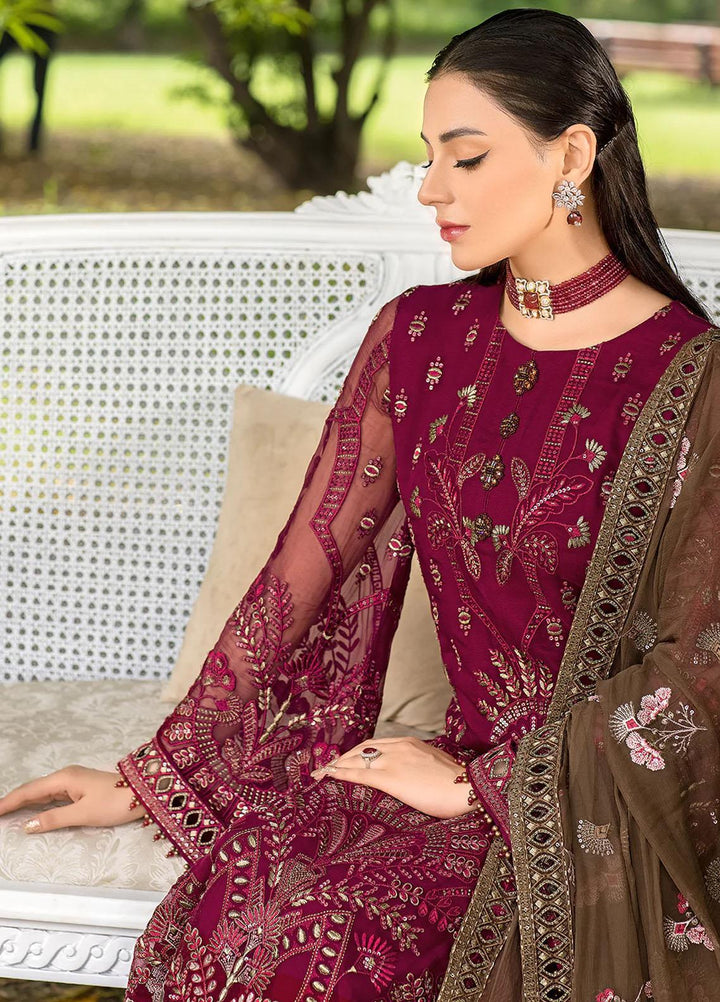 Shafaq By Flossie Embroidered Chiffon Suits Unstitched 3 Piece FS23EX-V7 FE-709 Lustrous - Luxury Collection