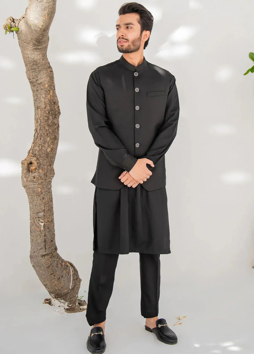Shahjahan Fancy Men Kurta Pajama with Waistcoat - Black