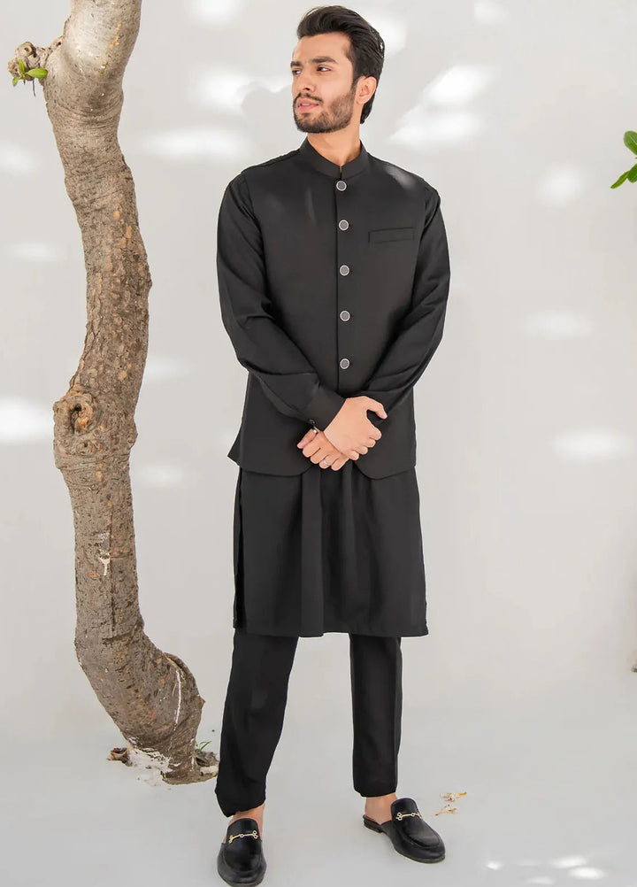 Shahjahan Fancy Men Kurta Pajama with Waistcoat - Black