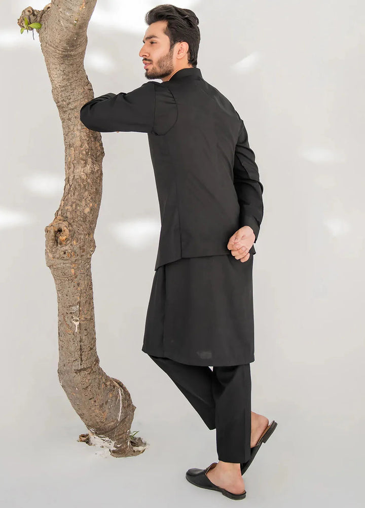 Shahjahan Fancy Men Kurta Pajama with Waistcoat - Black