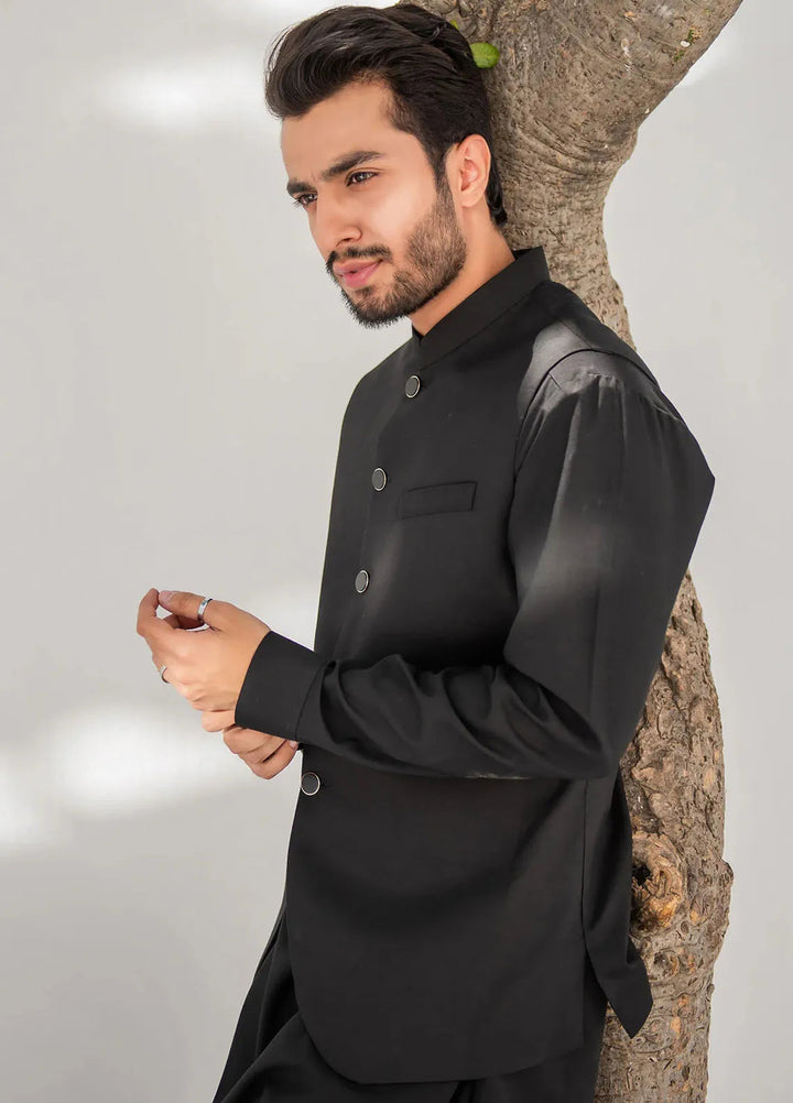 Shahjahan Fancy Men Kurta Pajama with Waistcoat - Black