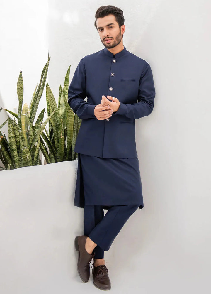 Shahjahan Fancy Men Kurta Pajama with Waistcoat - Blue