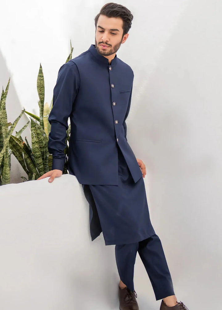Shahjahan Fancy Men Kurta Pajama with Waistcoat - Blue