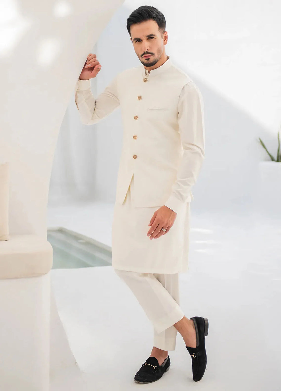 Shahjahan Fancy Men Kurta Pajama with Waistcoat - Boski