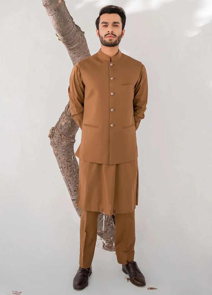 Shahjahan Fancy Men Kurta Pajama with Waistcoat - Brown