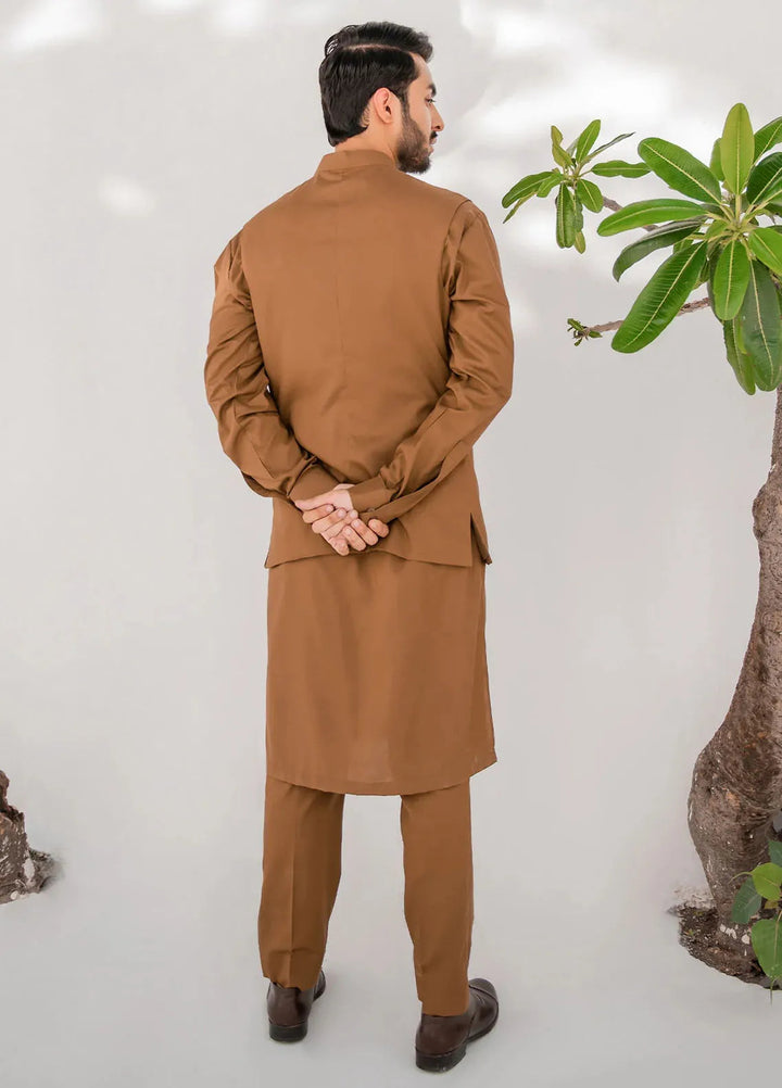 Shahjahan Fancy Men Kurta Pajama with Waistcoat - Brown