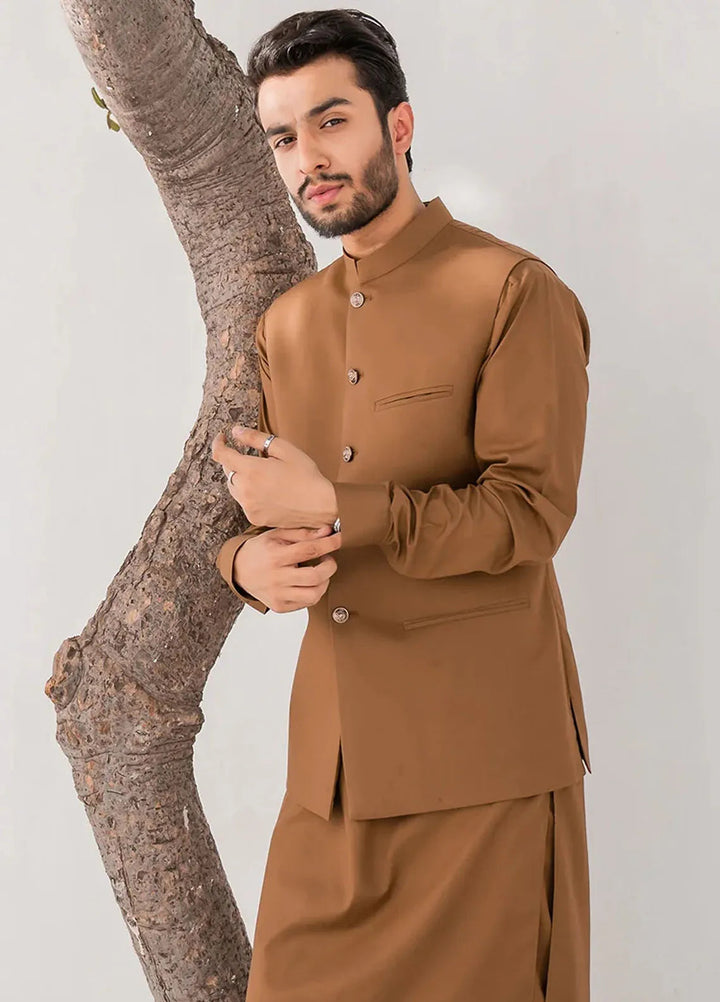 Shahjahan Fancy Men Kurta Pajama with Waistcoat - Brown