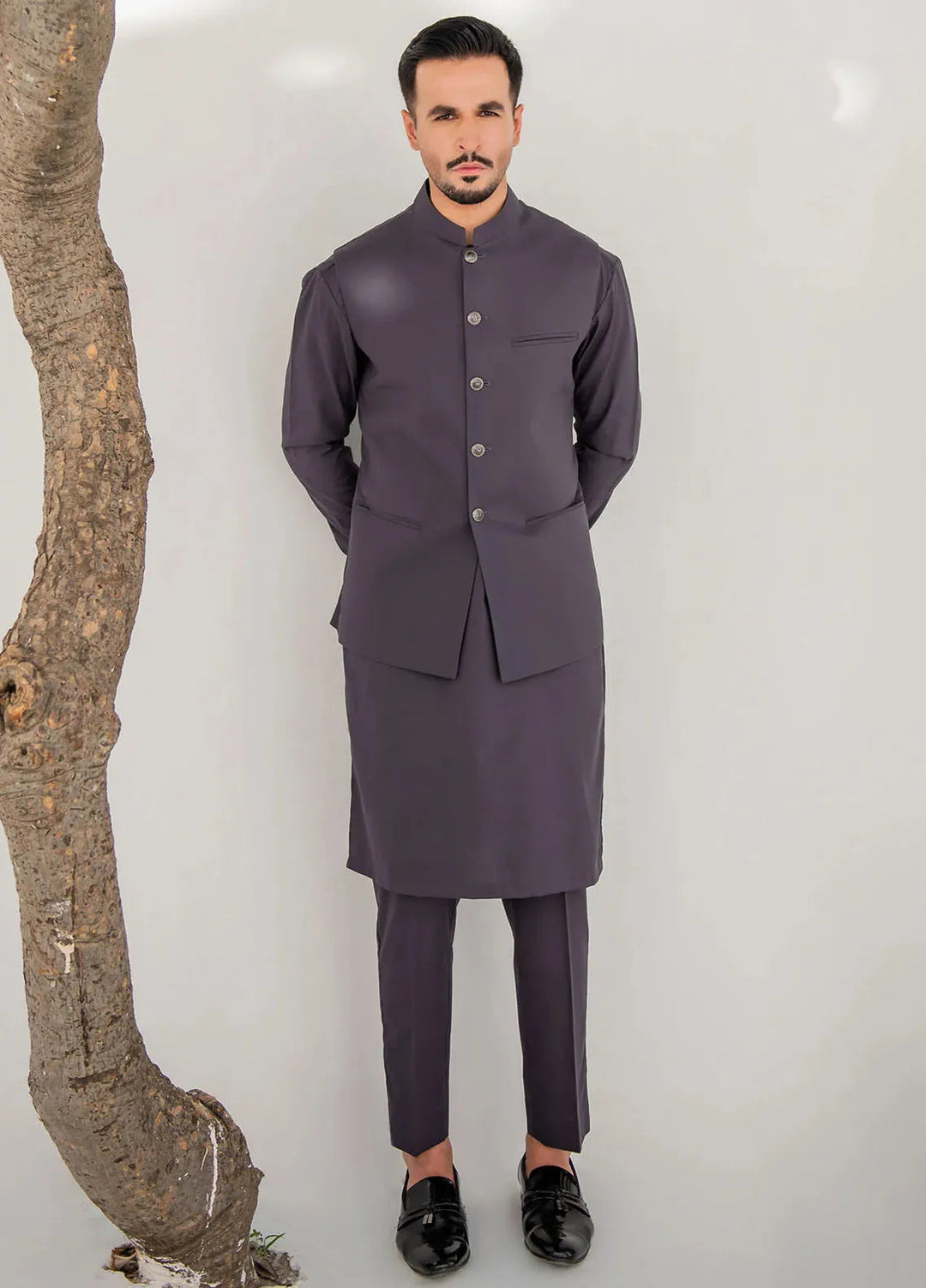 Shahjahan Fancy Men Kurta Pajama with Waistcoat - Charcoal Grey