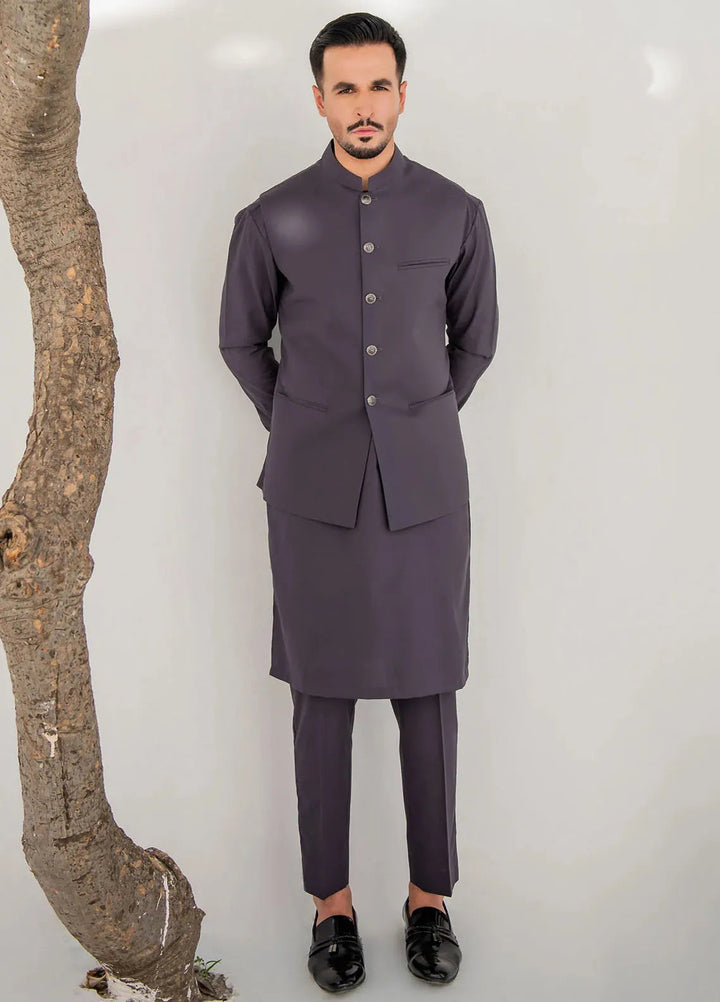 Shahjahan Fancy Men Kurta Pajama with Waistcoat - Charcoal Grey