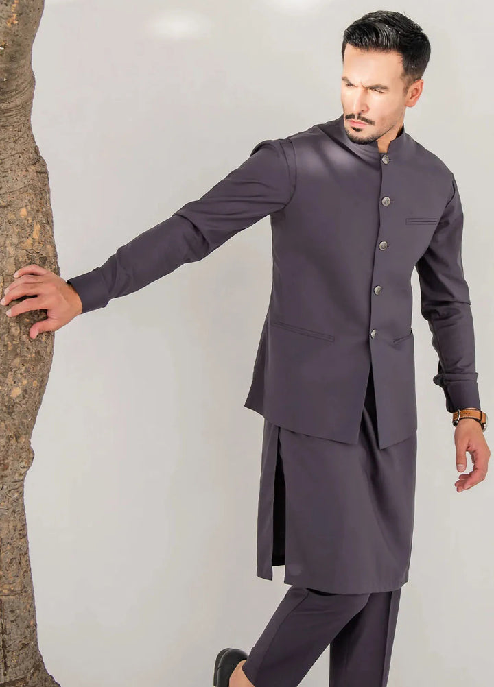 Shahjahan Fancy Men Kurta Pajama with Waistcoat - Charcoal Grey