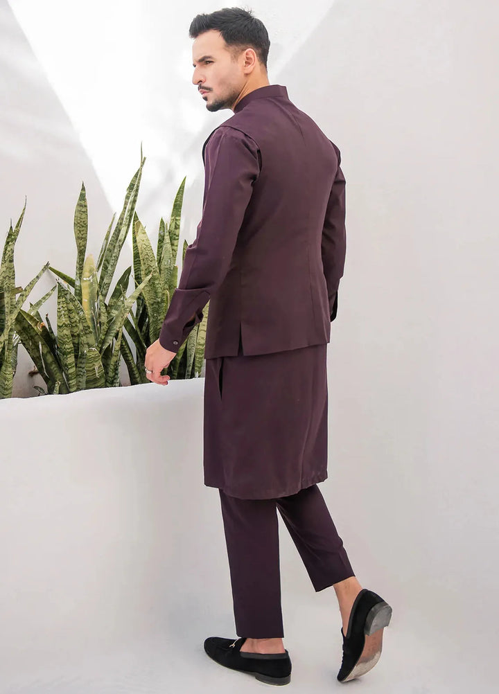 Shahjahan Fancy Men Kurta Pajama with Waistcoat - Chocolate Brown