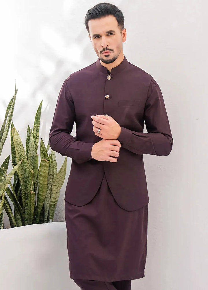 Shahjahan Fancy Men Kurta Pajama with Waistcoat - Chocolate Brown