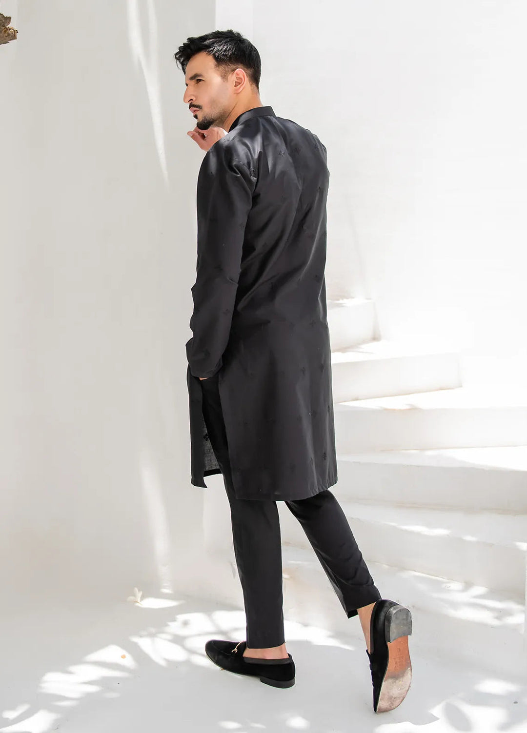 Shahjahan Lawn Embroidered Men Kurta Pajama - Black