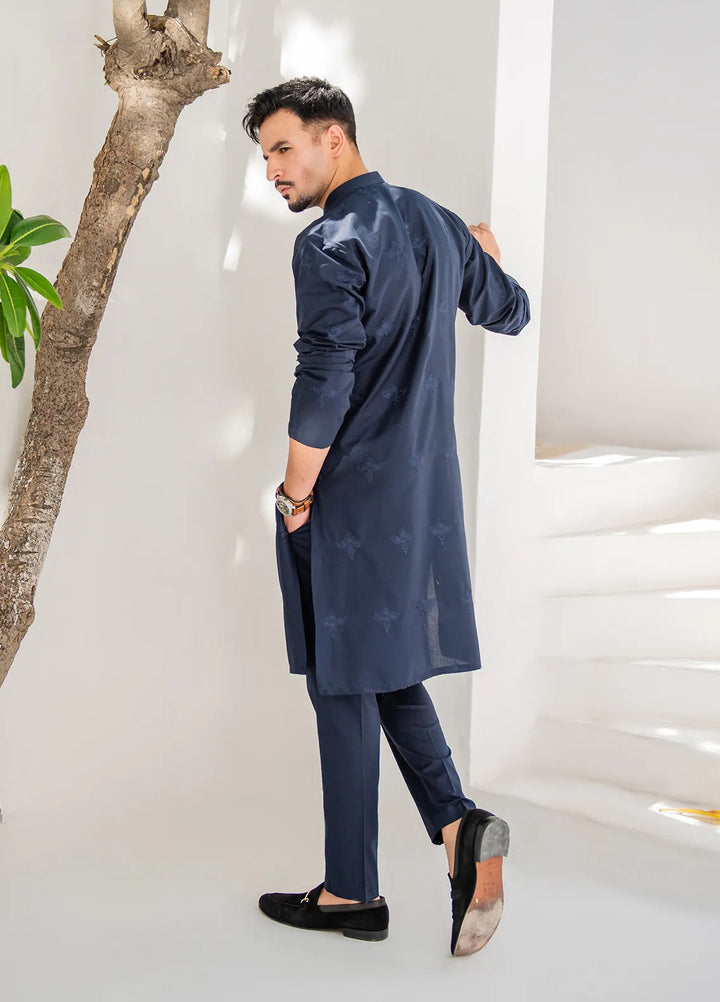 Shahjahan Lawn Embroidered Men Kurta Pajama - Blue