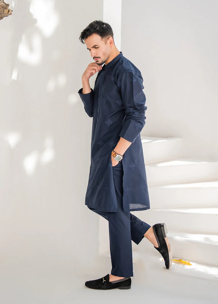 Shahjahan Lawn Embroidered Men Kurta Pajama - Blue