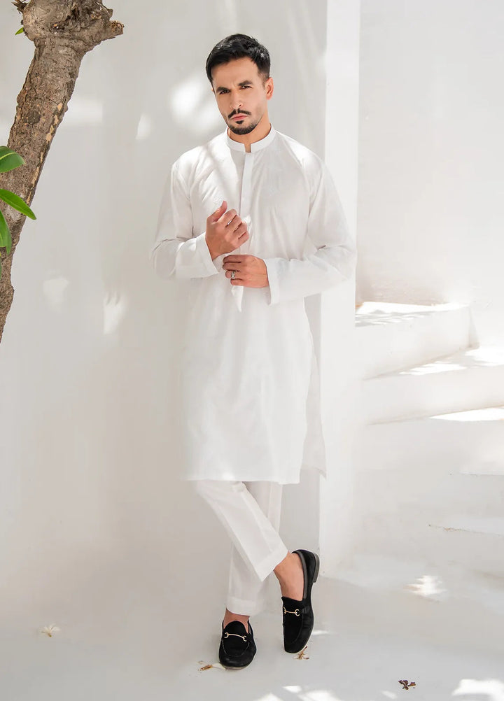 Shahjahan Lawn Embroidered Men Kurta Pajama - White