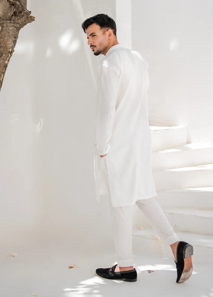 Shahjahan Lawn Embroidered Men Kurta Pajama - White