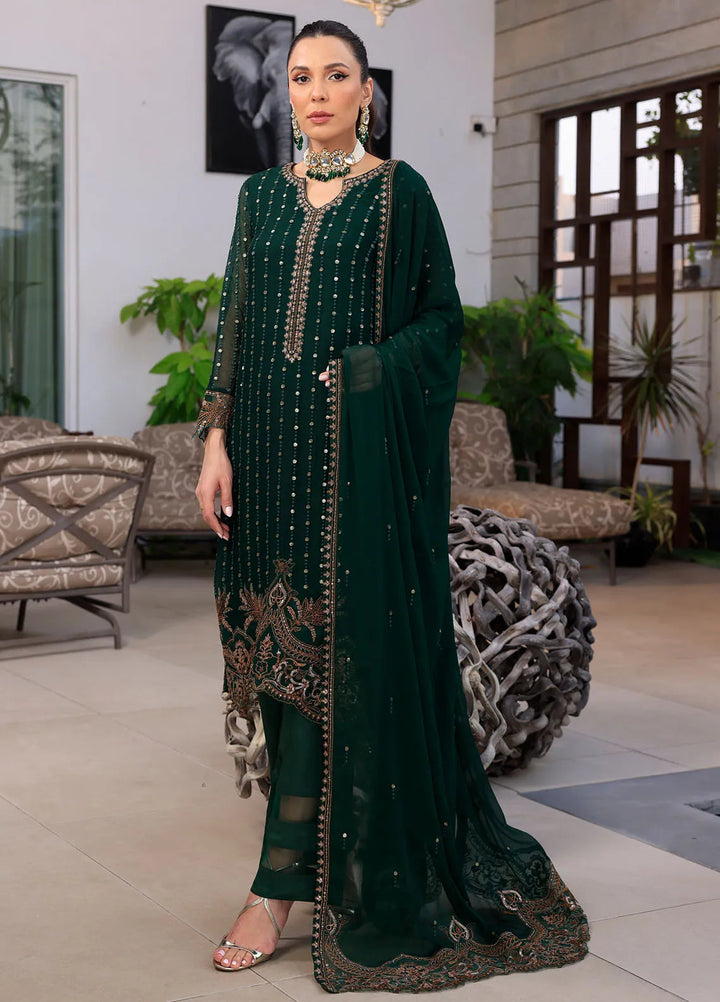 Shahzeb Textiles Pret Embroidered Chiffon 3 Piece Suit Racing Green