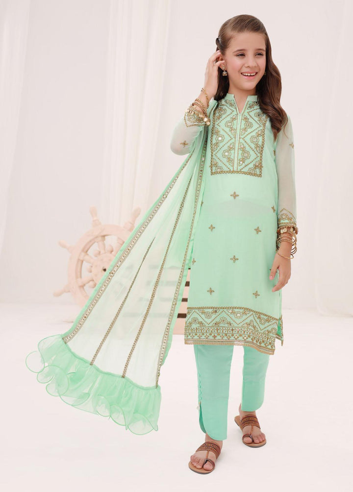 Shahzeb Textiles Chiffon Embroidered Girls 3 Piece Suit -  ST23K Pista