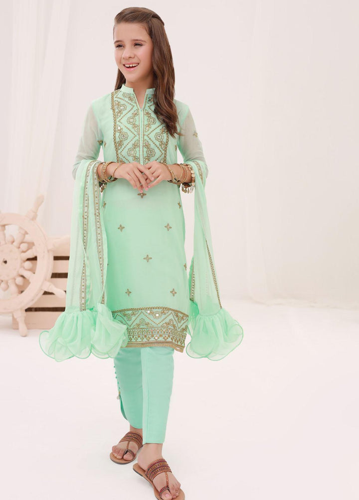 Shahzeb Textiles Chiffon Embroidered Girls 3 Piece Suit -  ST23K Pista