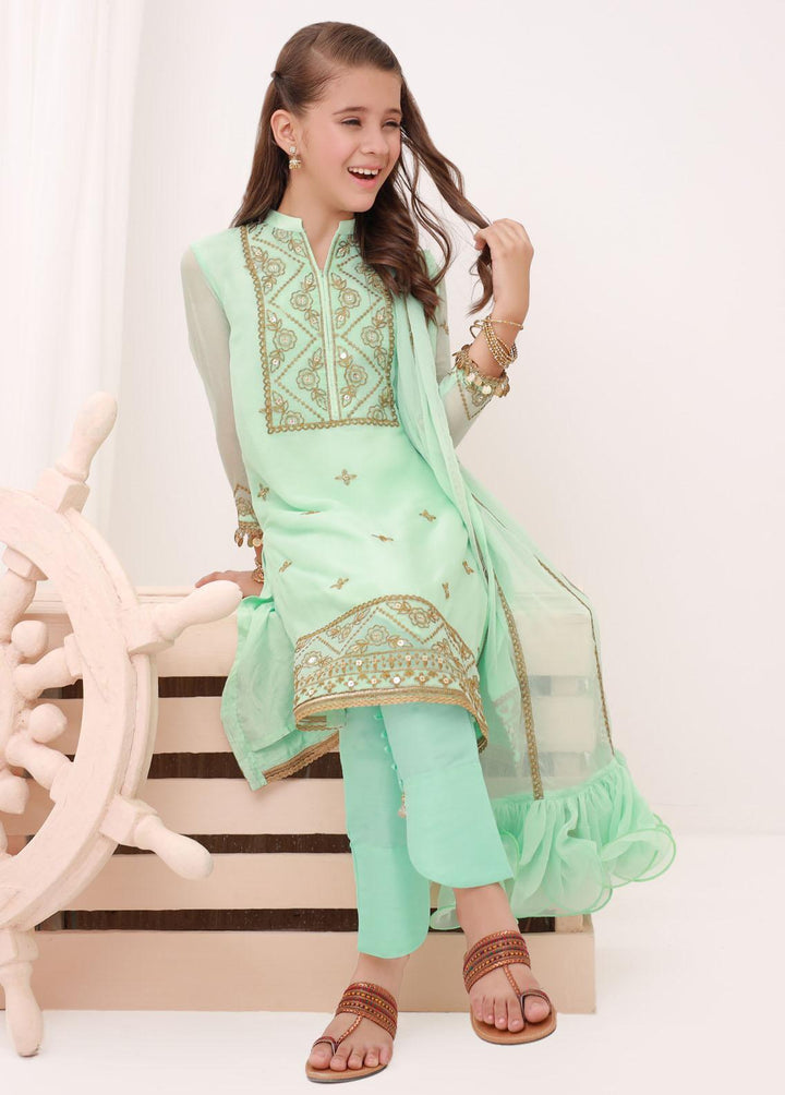 Shahzeb Textiles Chiffon Embroidered Girls 3 Piece Suit -  ST23K Pista