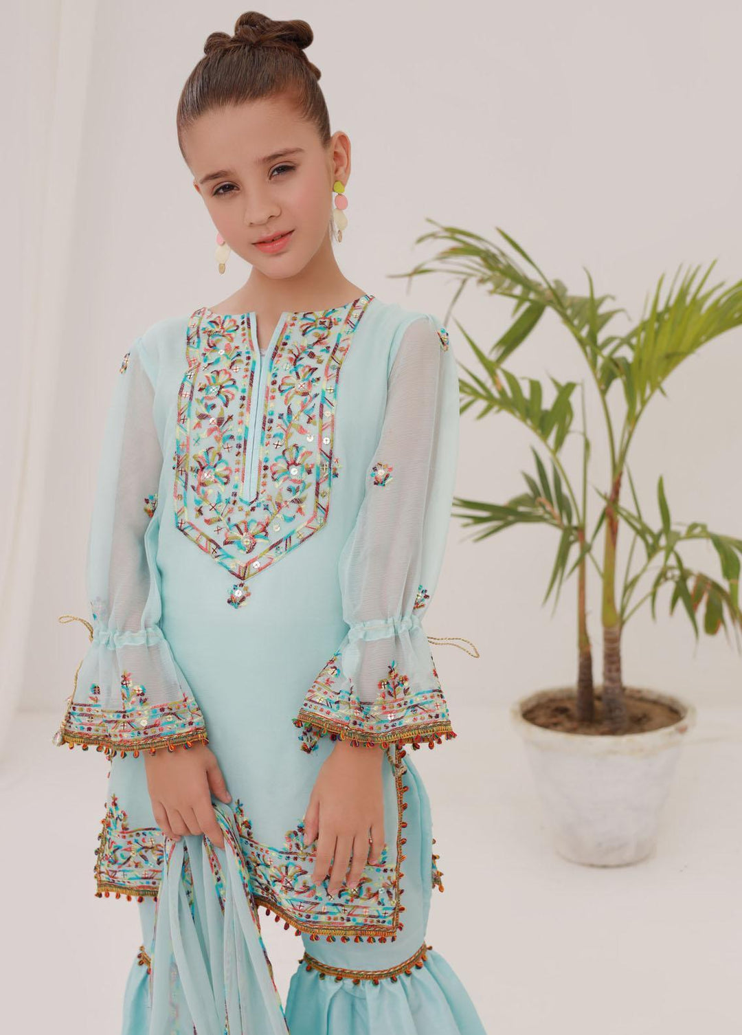 Shahzeb Textiles Chiffon Embroidered Girls 3 Piece Suit -  ST23K Sky Blue
