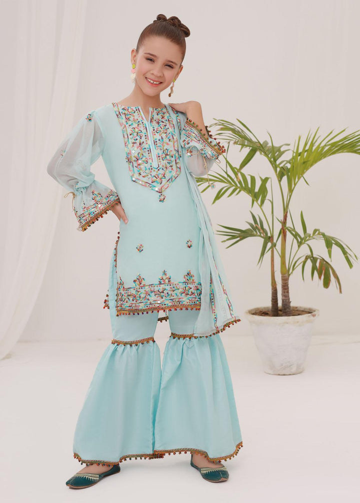 Shahzeb Textiles Chiffon Embroidered Girls 3 Piece Suit -  ST23K Sky Blue