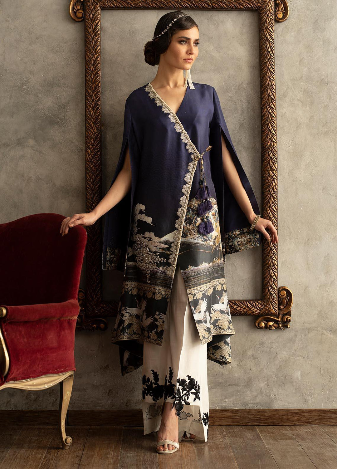 Shamaeel Ansari Luxury Pret  Silk Shirt JAPANESE A