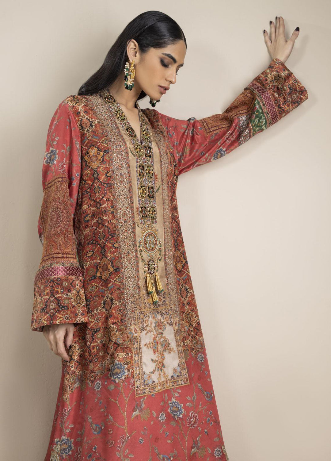 Shamaeel Ansari Luxury Pret Embroidered Silk Shirt NR - 02