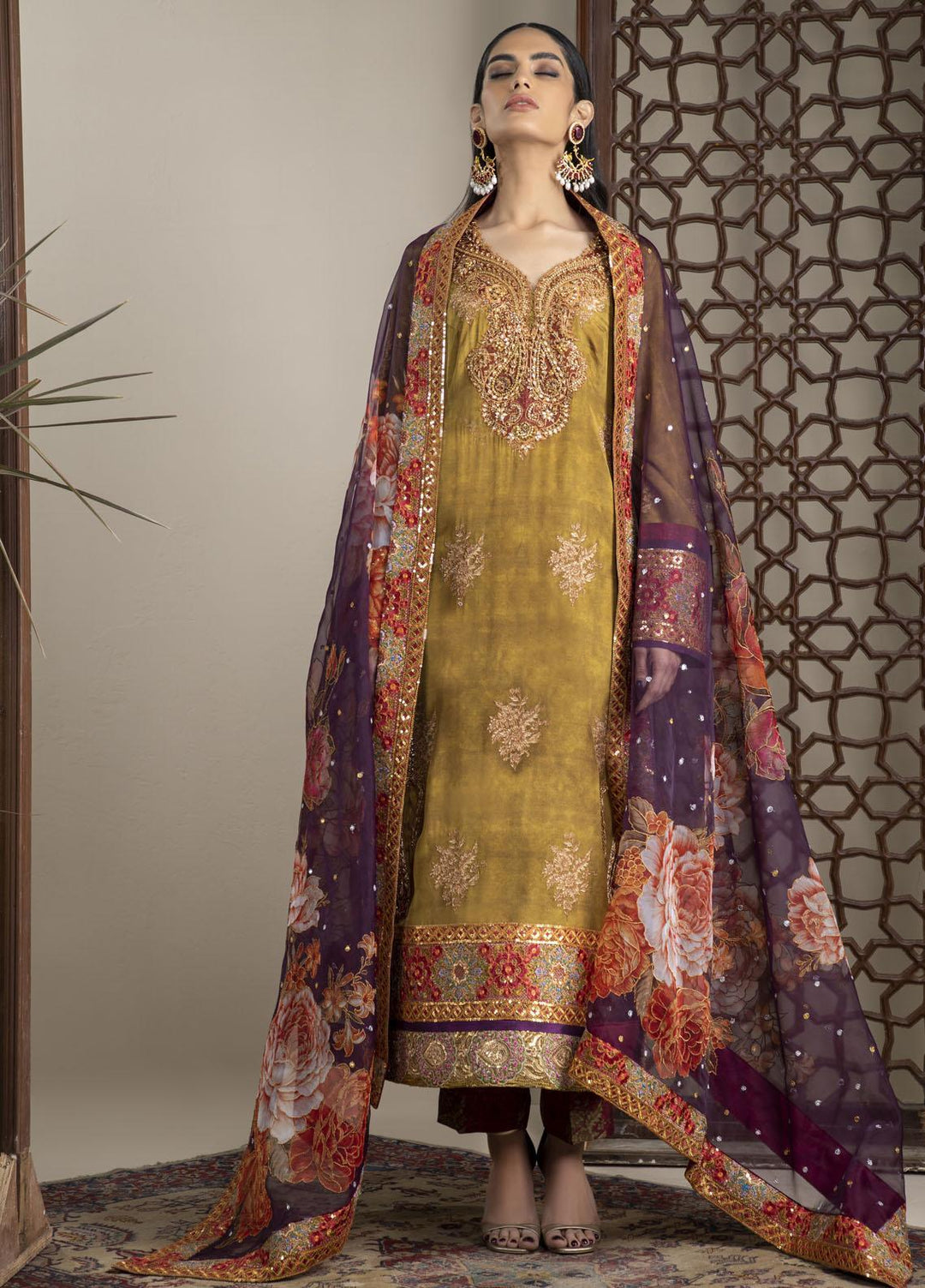 Shamaeel Ansari Luxury Pret Embroidered Silk Shirt NR - 04