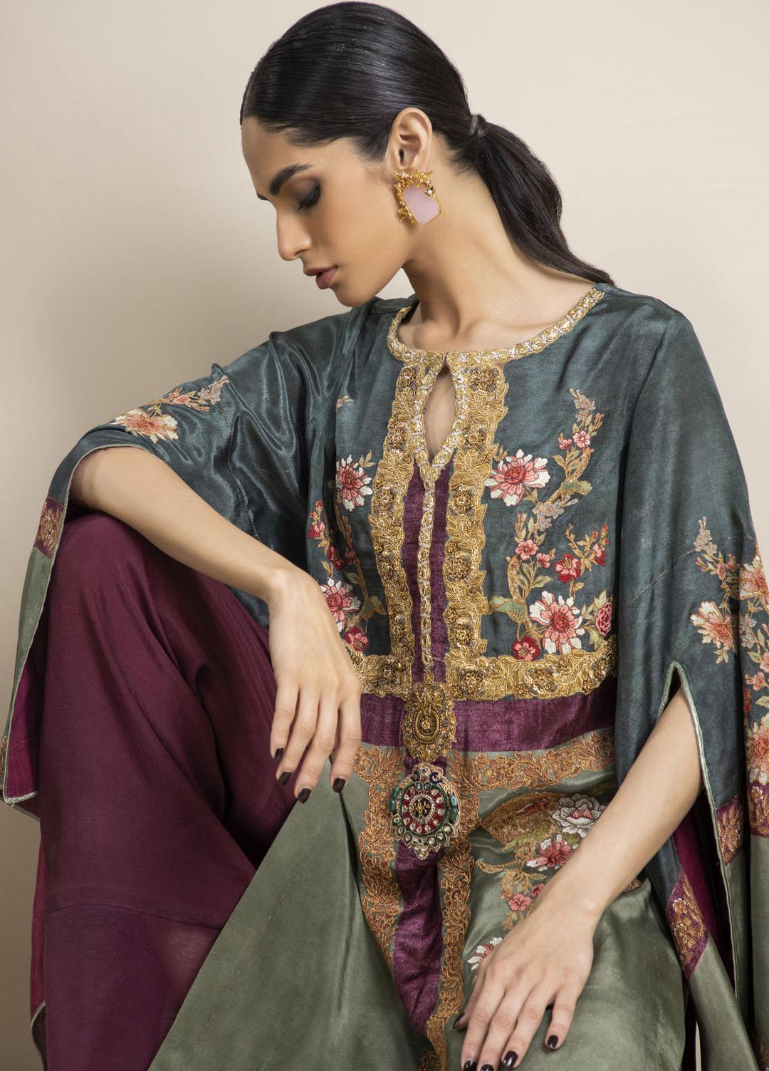 Shamaeel Ansari Luxury Pret Embroidered Silk Shirt NR - 05