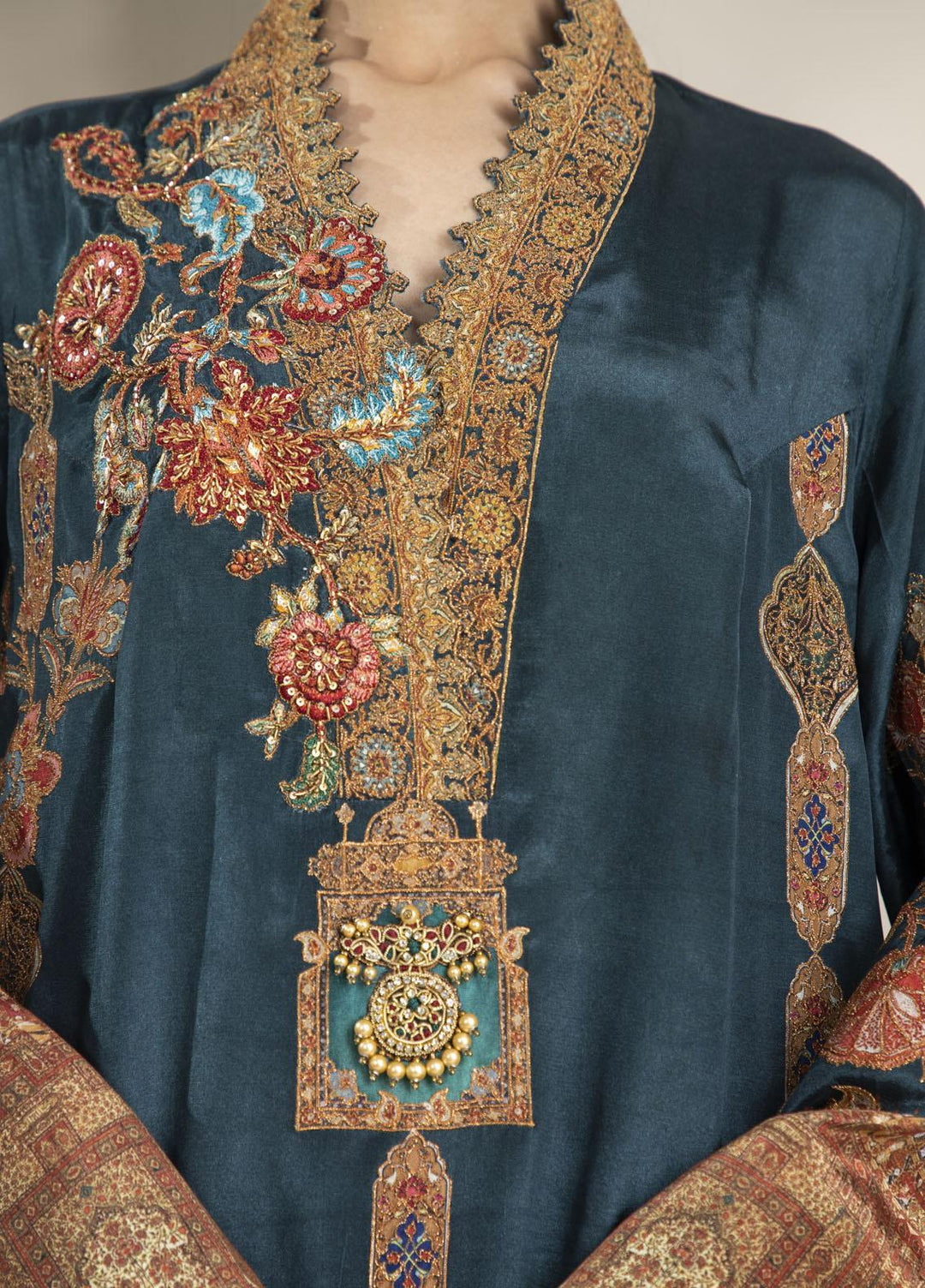 Shamaeel Ansari Luxury Pret Embroidered Silk Shirt NR - 06