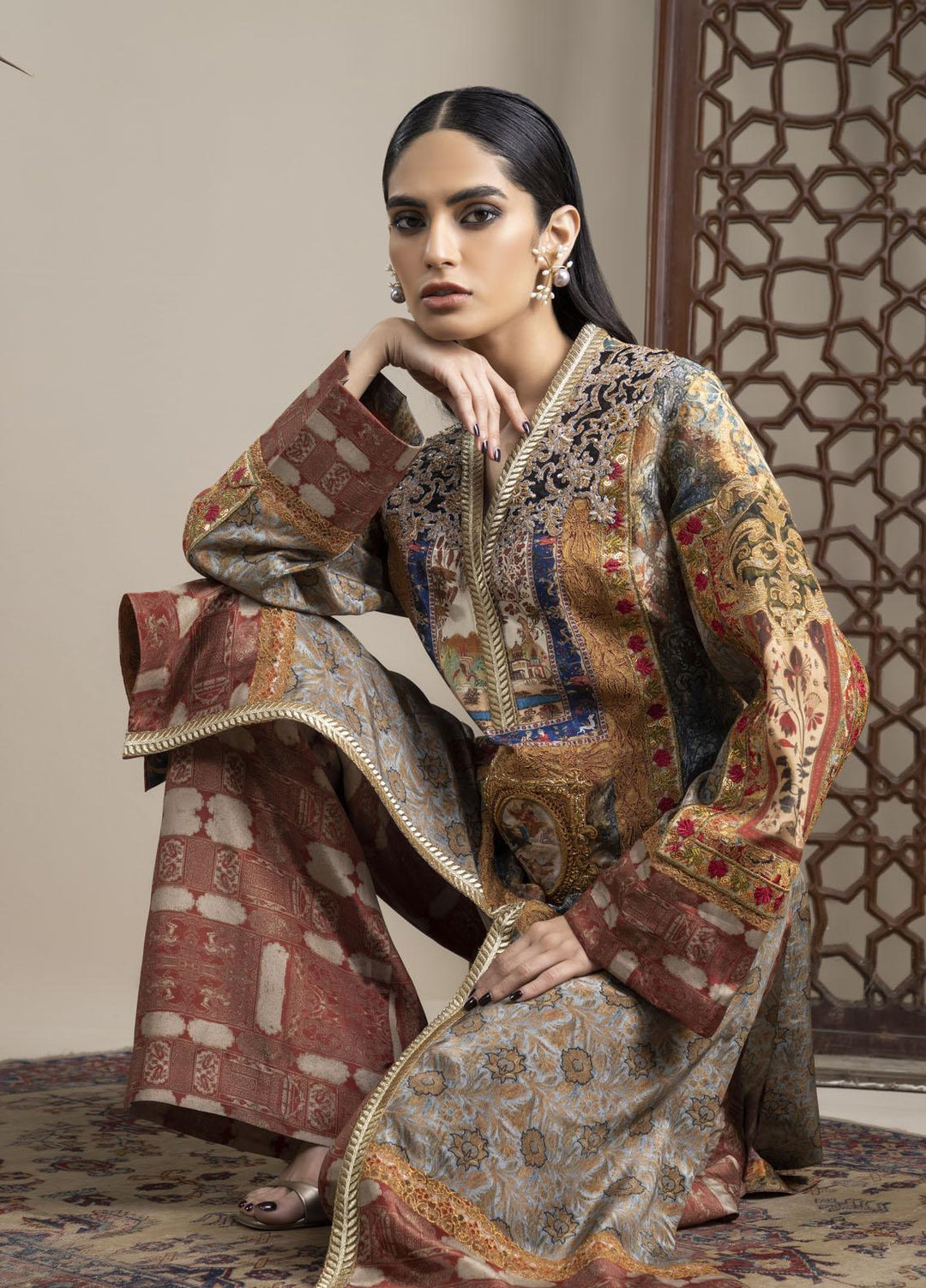 Shamaeel Ansari Luxury Pret Embroidered Silk Shirt NR - 10