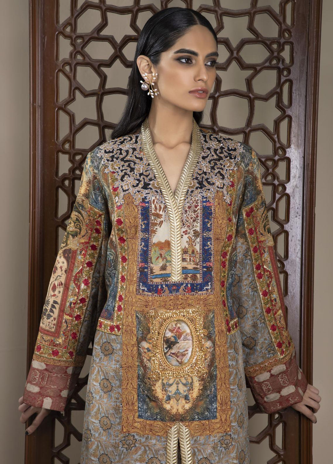 Shamaeel Ansari Luxury Pret Embroidered Silk Shirt NR - 10