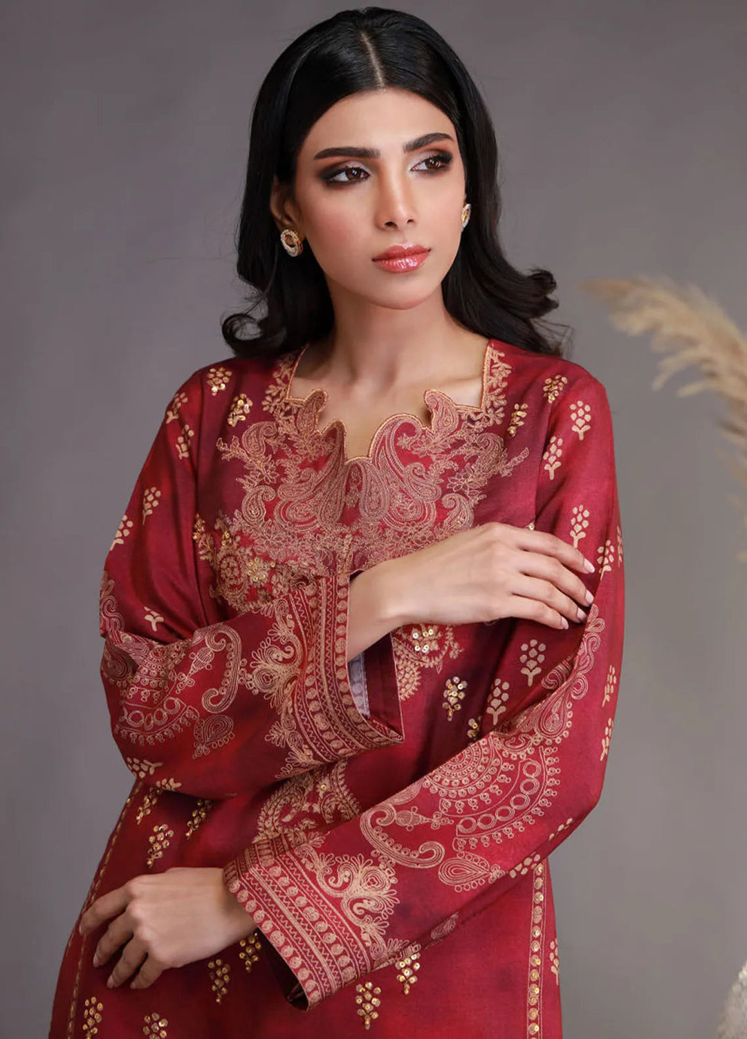 Shamaeel Ansari Pret Embroidered Khaadi Silk 3 Piece Suit WFE-02