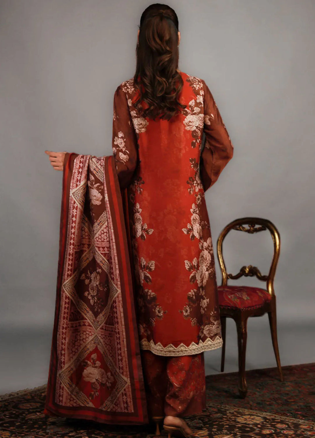 Shamaeel Ansari Pret Embroidered Silk 3 Piece Suit TRE-07