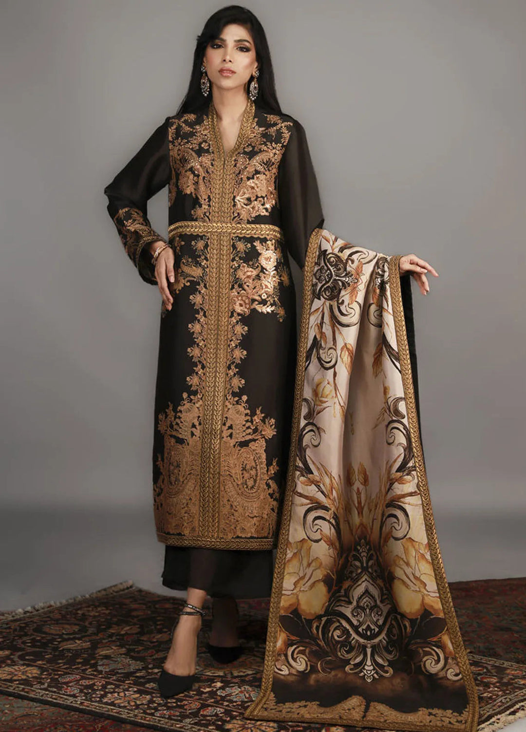 Shamaeel Ansari Pret Embroidered Silk 3 Piece Suit TRE-08