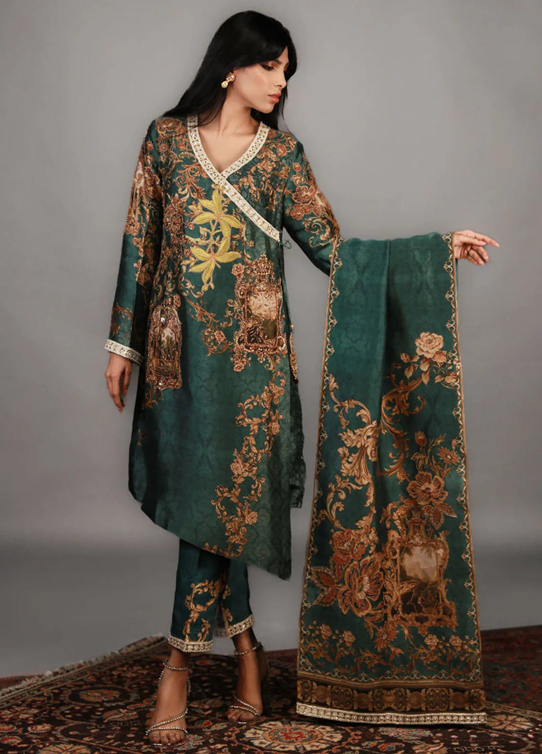 Shamaeel Ansari Pret Embroidered Silk 3 Piece Suit TRE-09