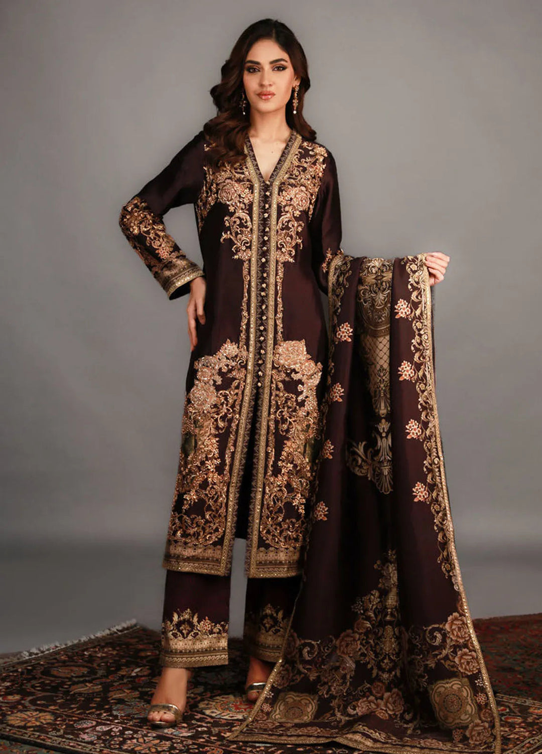 Shamaeel Ansari Pret Embroidered Silk 3 Piece Suit TRE-13