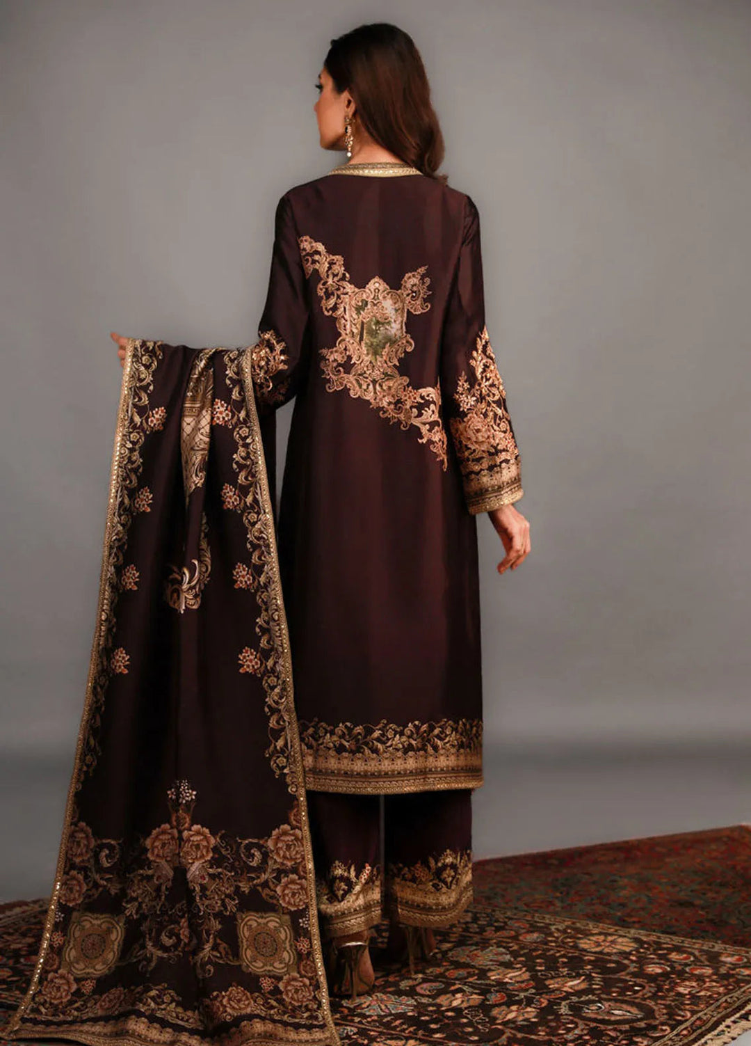 Shamaeel Ansari Pret Embroidered Silk 3 Piece Suit TRE-13