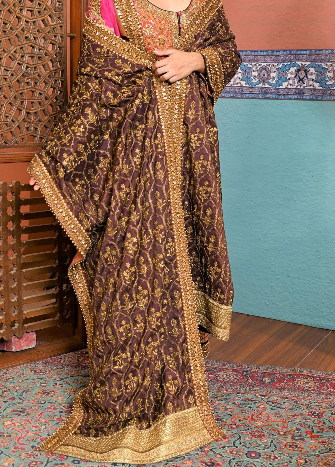 Shamaeel Ansari Embroidered  Silk Shawl TS - Shawl - Formals Collection