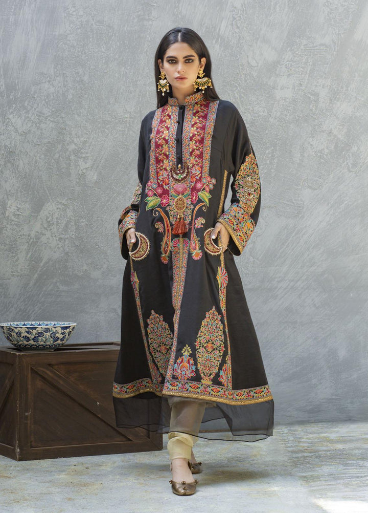 Shamaeel Ansari Luxury Pret  Silk Shirt SW-Ethnic black