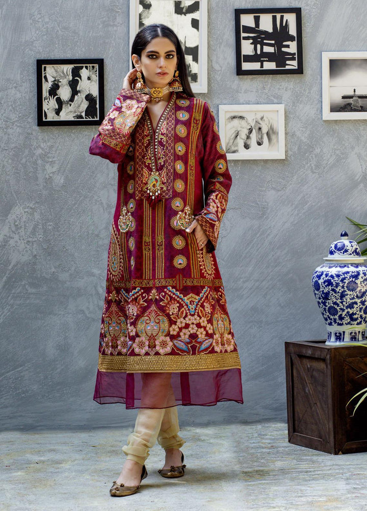 Shamaeel Ansari Luxury Pret  Silk Shirt SW-Ethnic Mharoon