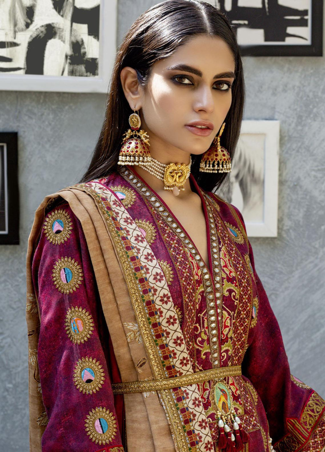Shamaeel Ansari Luxury Pret  Silk Shirt SW-Ethnic Mharoon