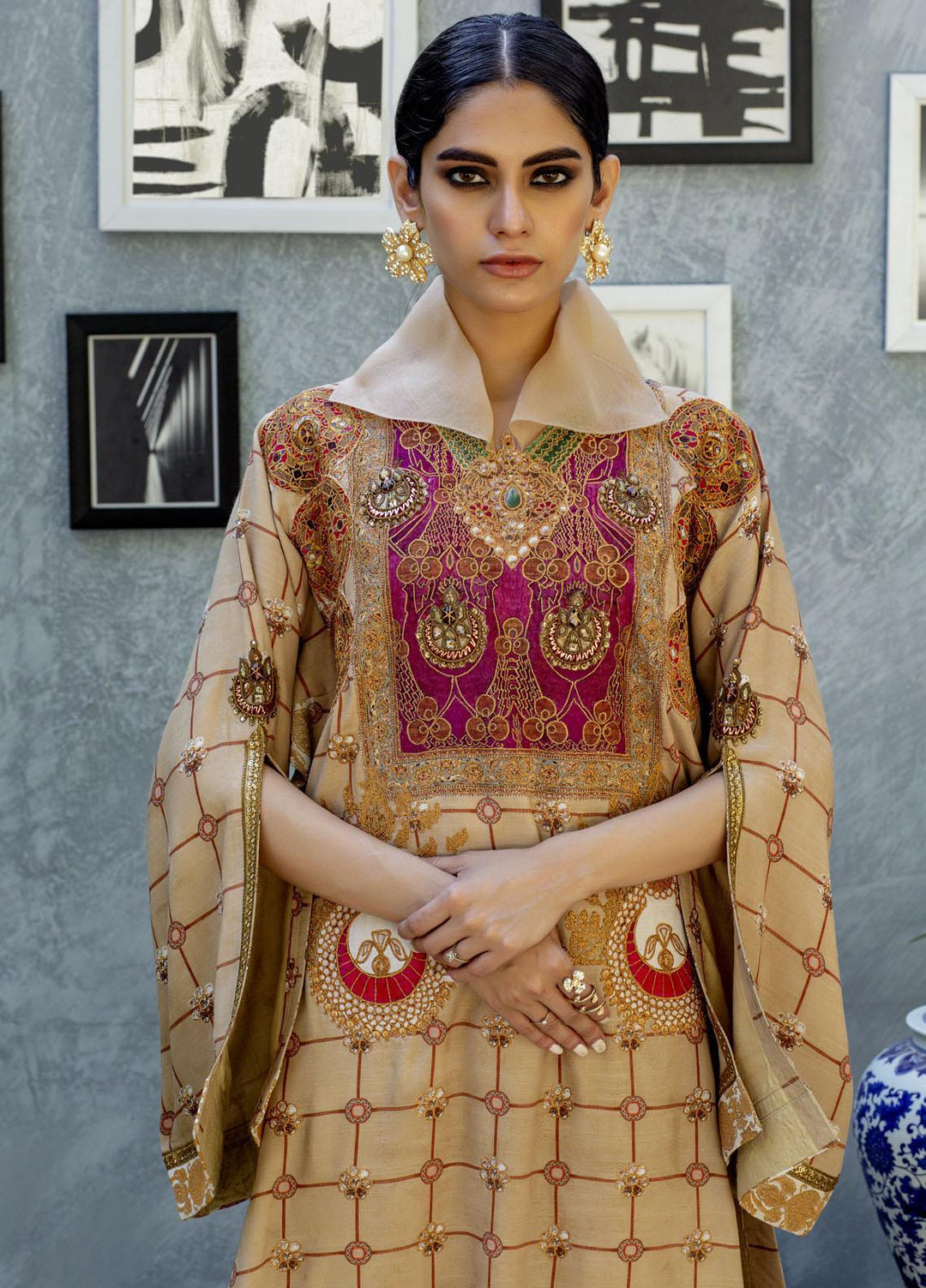 Shamaeel Ansari Luxury Pret  Silk Shirt SW-NV 1