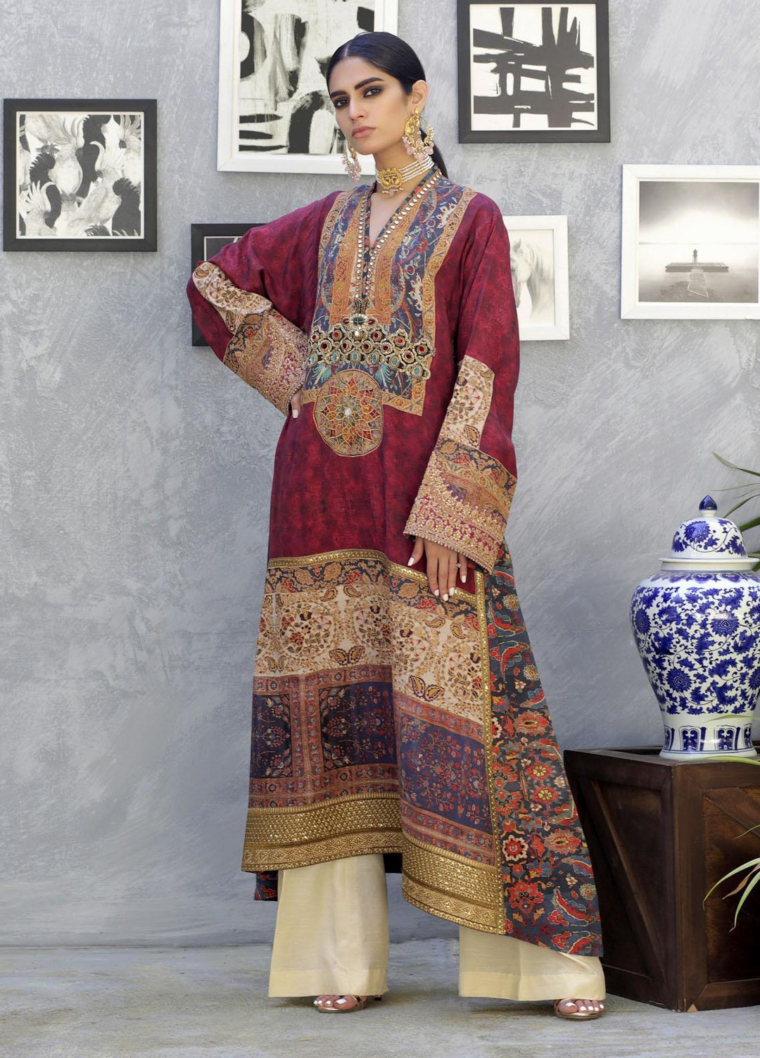 Shamaeel Ansari Luxury Pret  Silk Shirt SW-NV 2