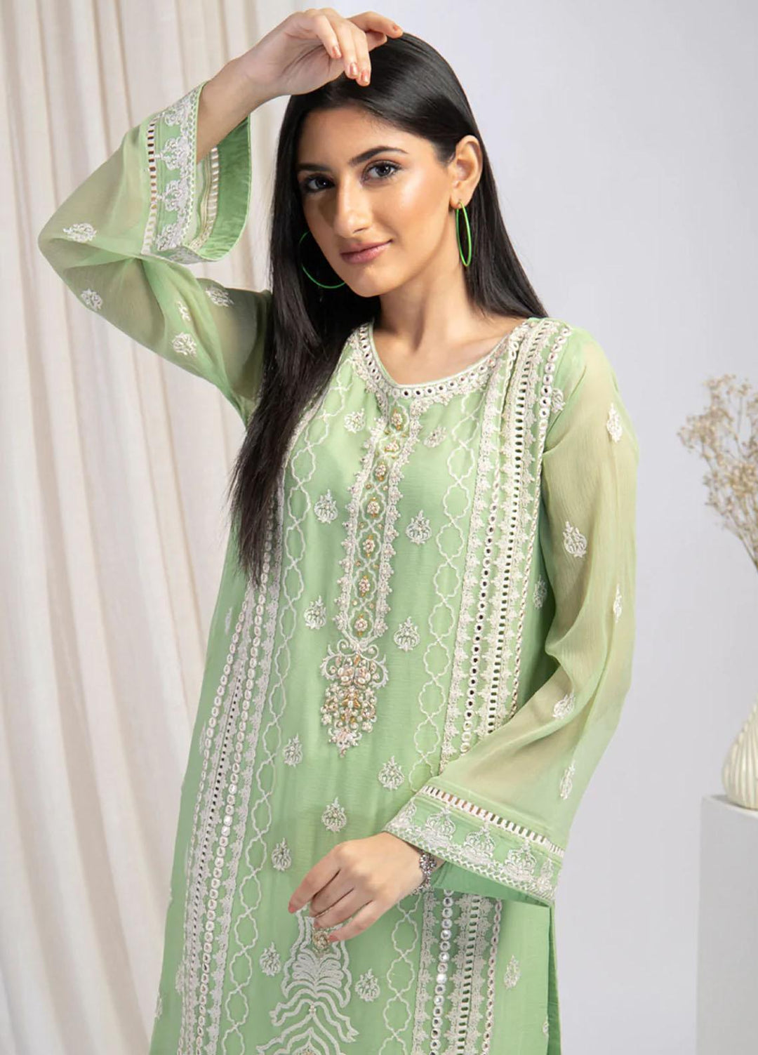 Shamooz Pret  Chiffon Kurti SHM22DW Light Green SHK-026