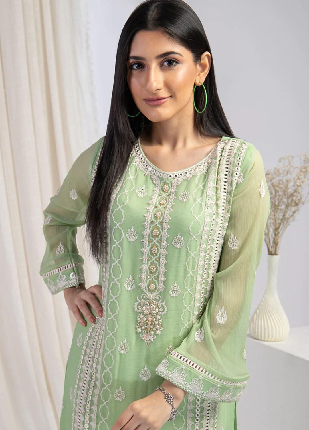 Shamooz Pret  Chiffon Kurti SHM22DW Light Green SHK-026