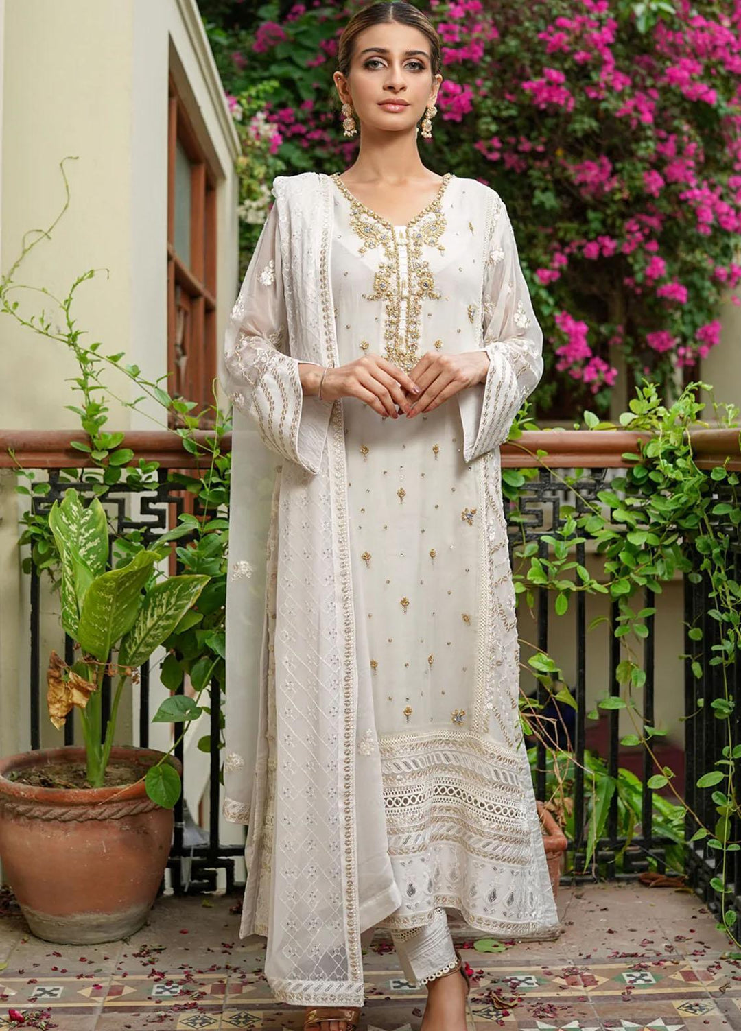 Shamooz Pret  Chiffon 3 Piece Dress SHM22DW Floral Grey SEM-0332