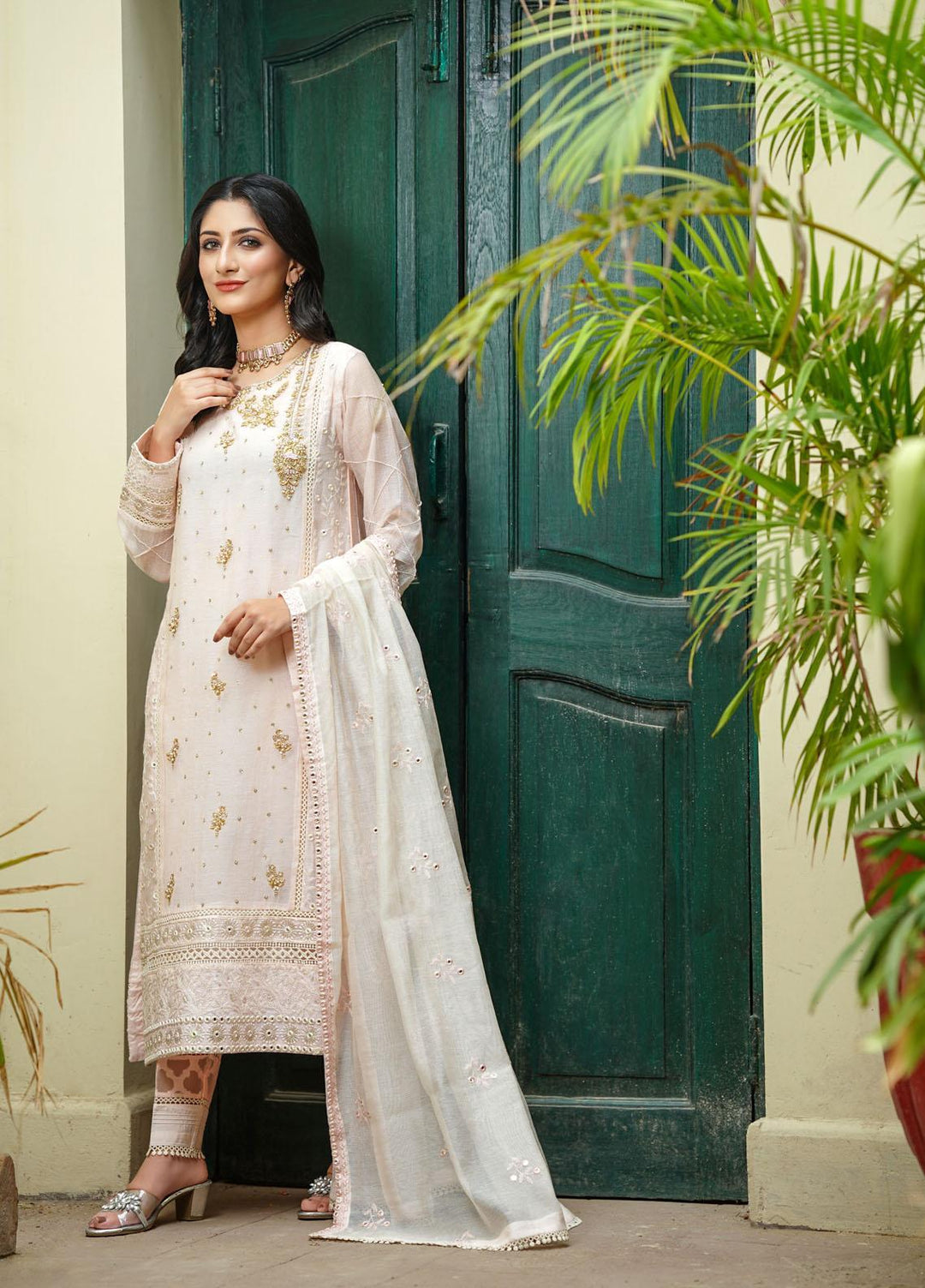 Shamooz Ready to Wear  Cotton Net 3 Piece Dress SHM22DW SEM-0322 Blush Pink